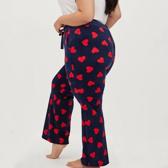 SET: Torrid Velour Hearts Navy & Red Zip Front Sleep Hoodie/Bootcut Pants 2X - Picture 11 of 16